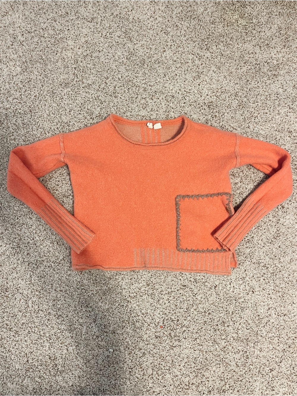 Moth 100% Cashmere Coral Crewneck Sweater with Contrast Trim Pocket